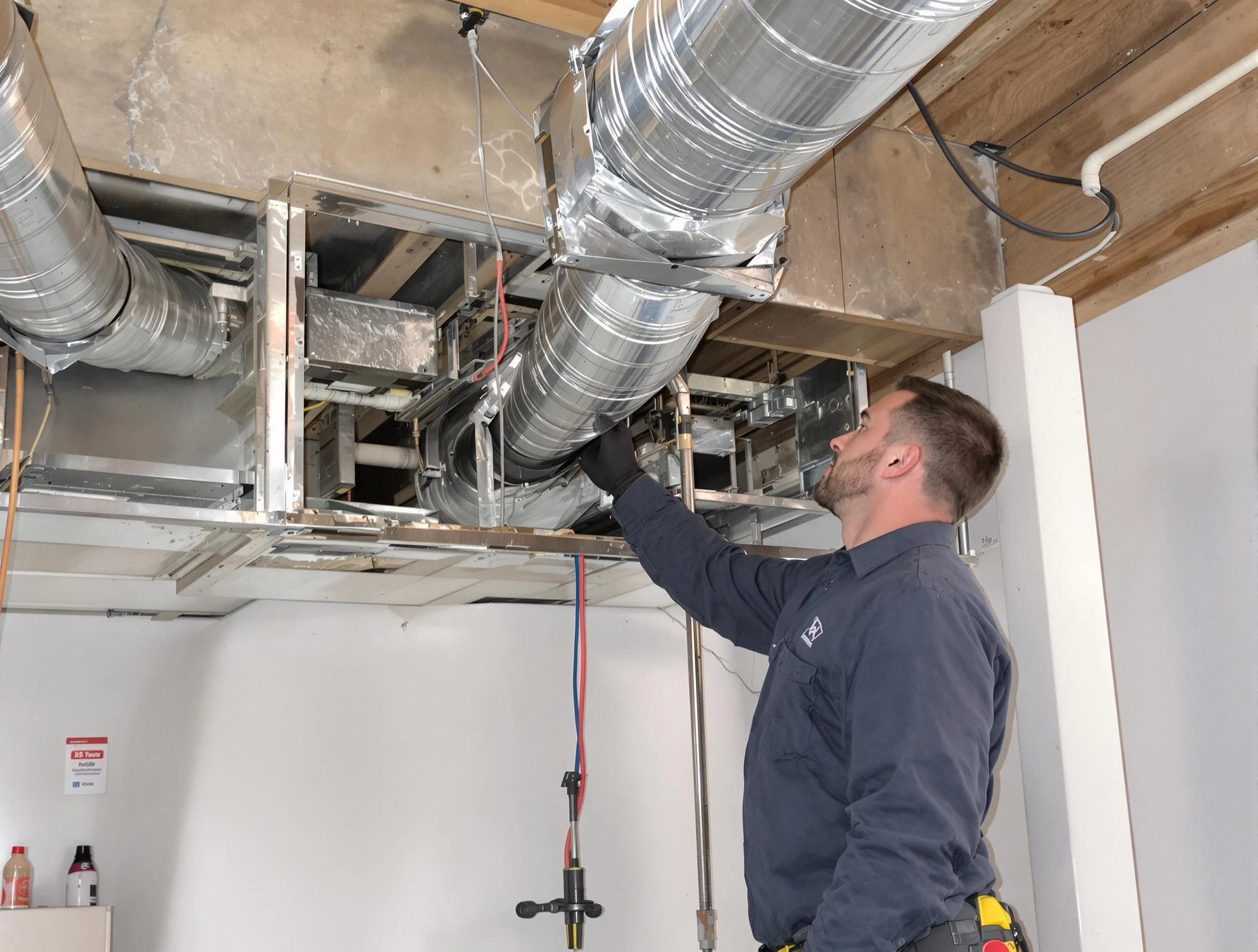 Mount Pleasant Air Duct Cleaning technician performing professional air duct repair using specialized tools in Mount Pleasant