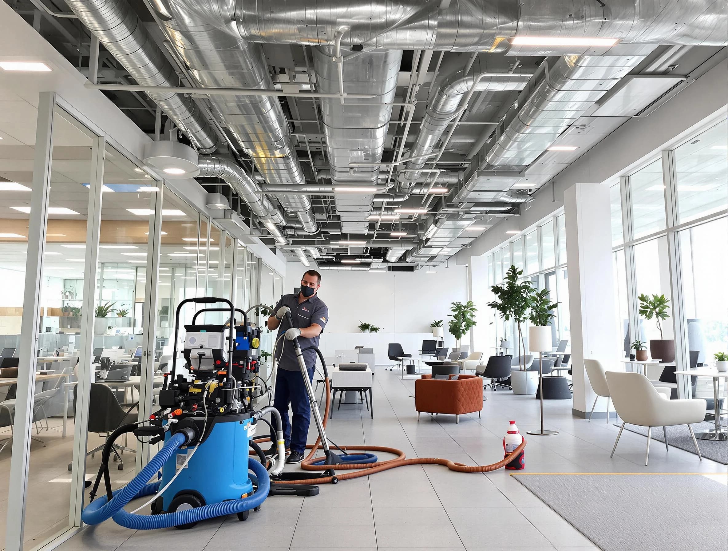 Mount Pleasant Air Duct Cleaning team conducting comprehensive commercial duct cleaning at a business location in Mount Pleasant