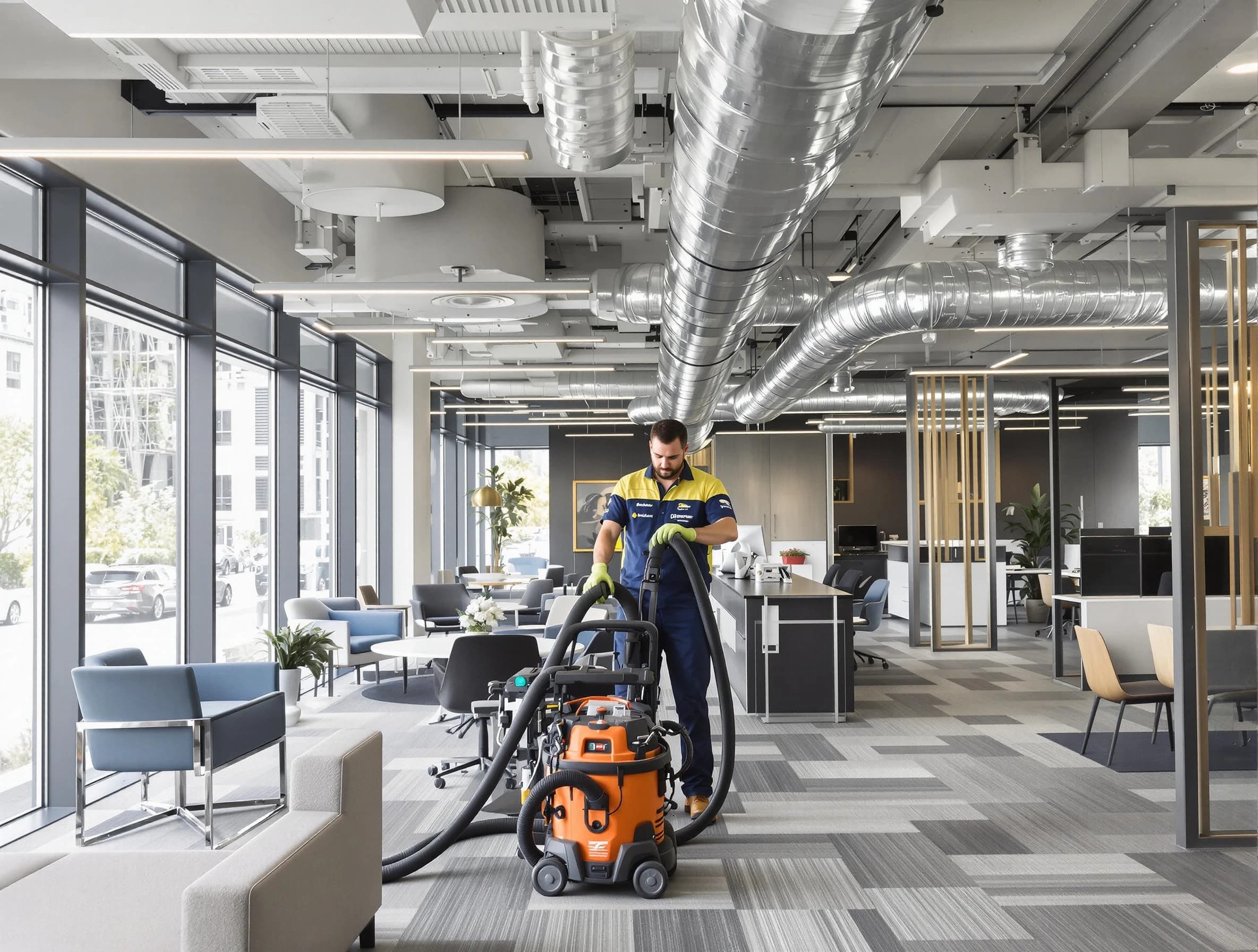 Mount Pleasant Air Duct Cleaning team performing thorough commercial duct cleaning at a Mount Pleasant business center