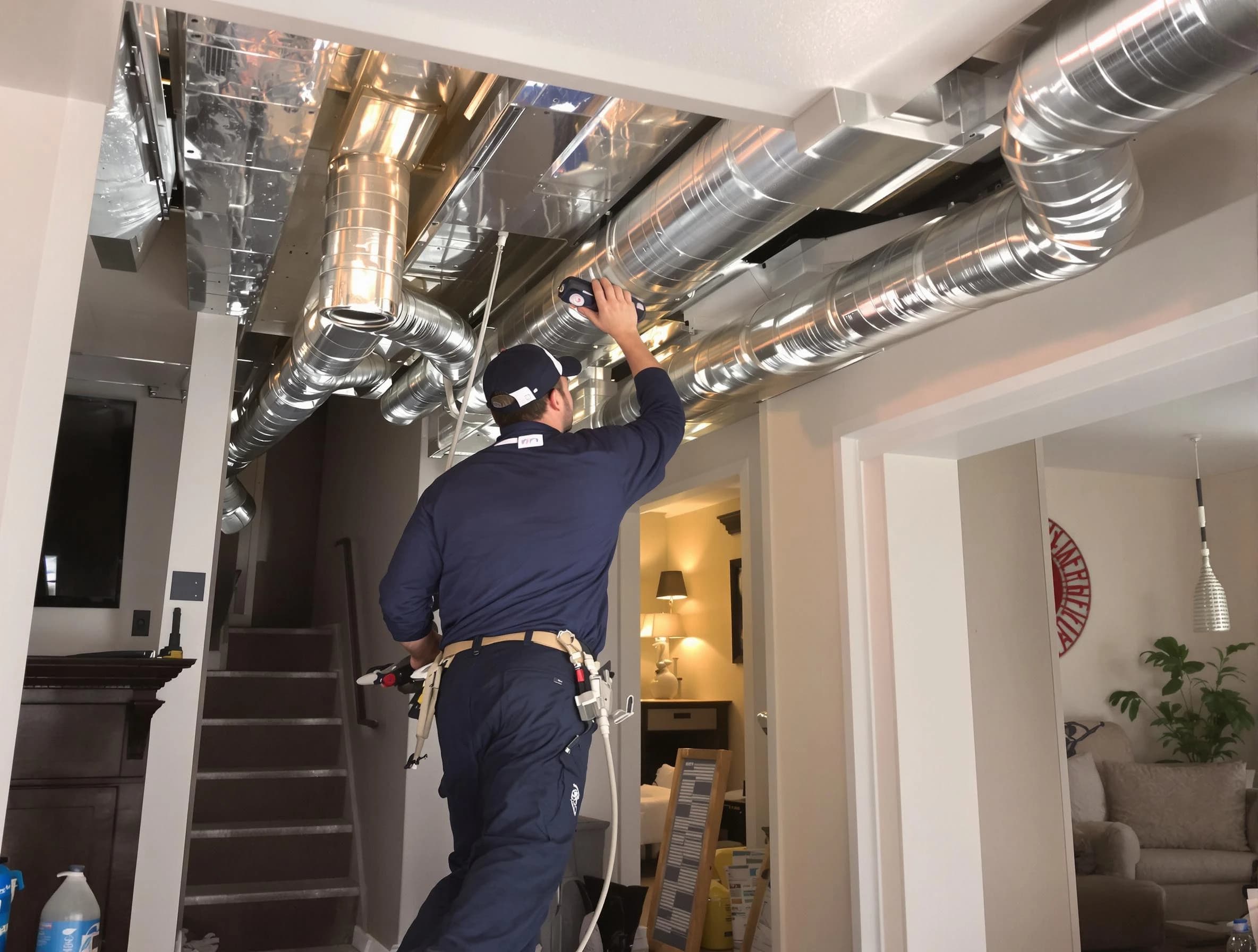 Mount Pleasant Air Duct Cleaning expert performing specialized duct cleaning in a mobile home in Mount Pleasant