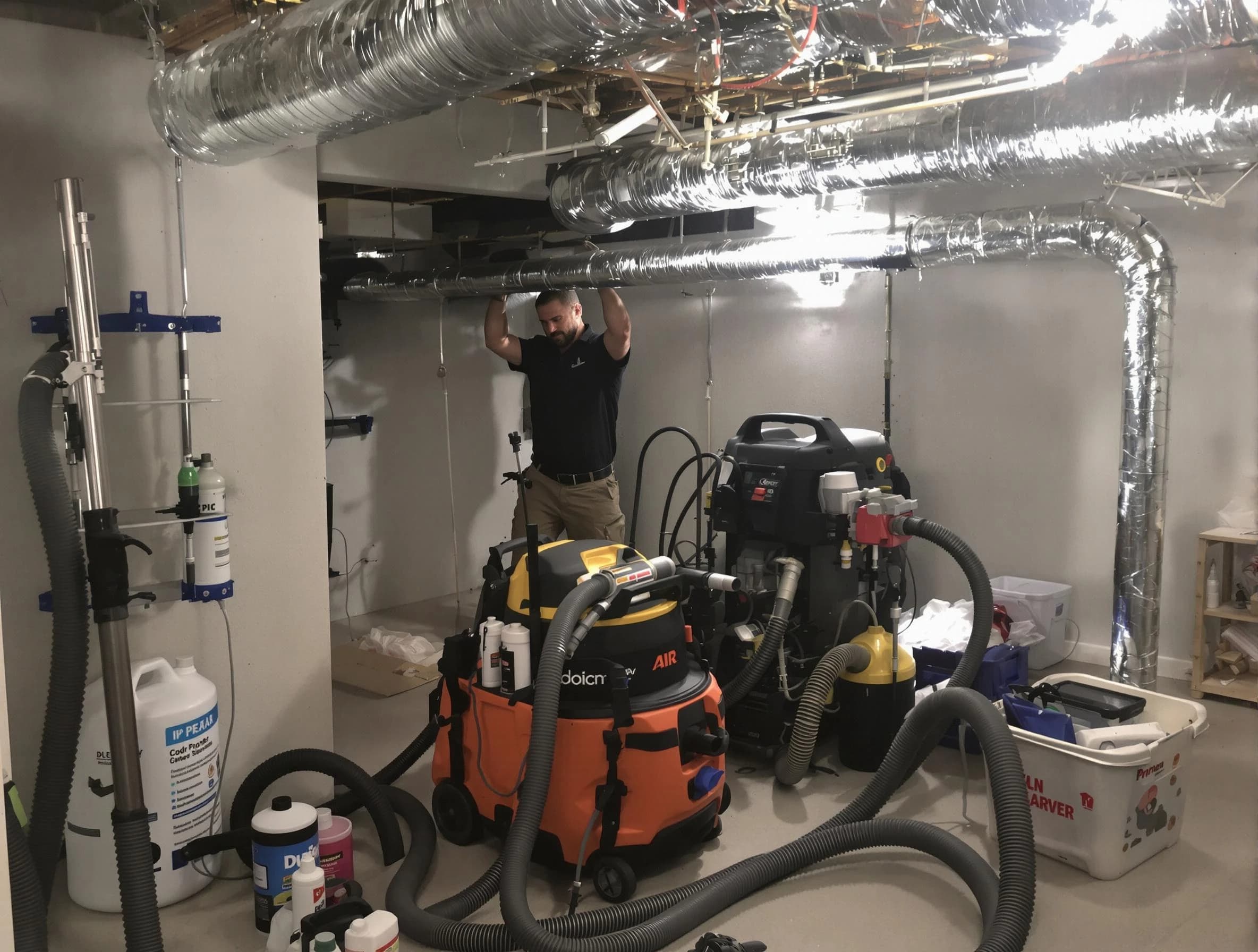 Mount Pleasant Air Duct Cleaning specialist performing professional mold removal from air ducts using safety equipment in Mount Pleasant
