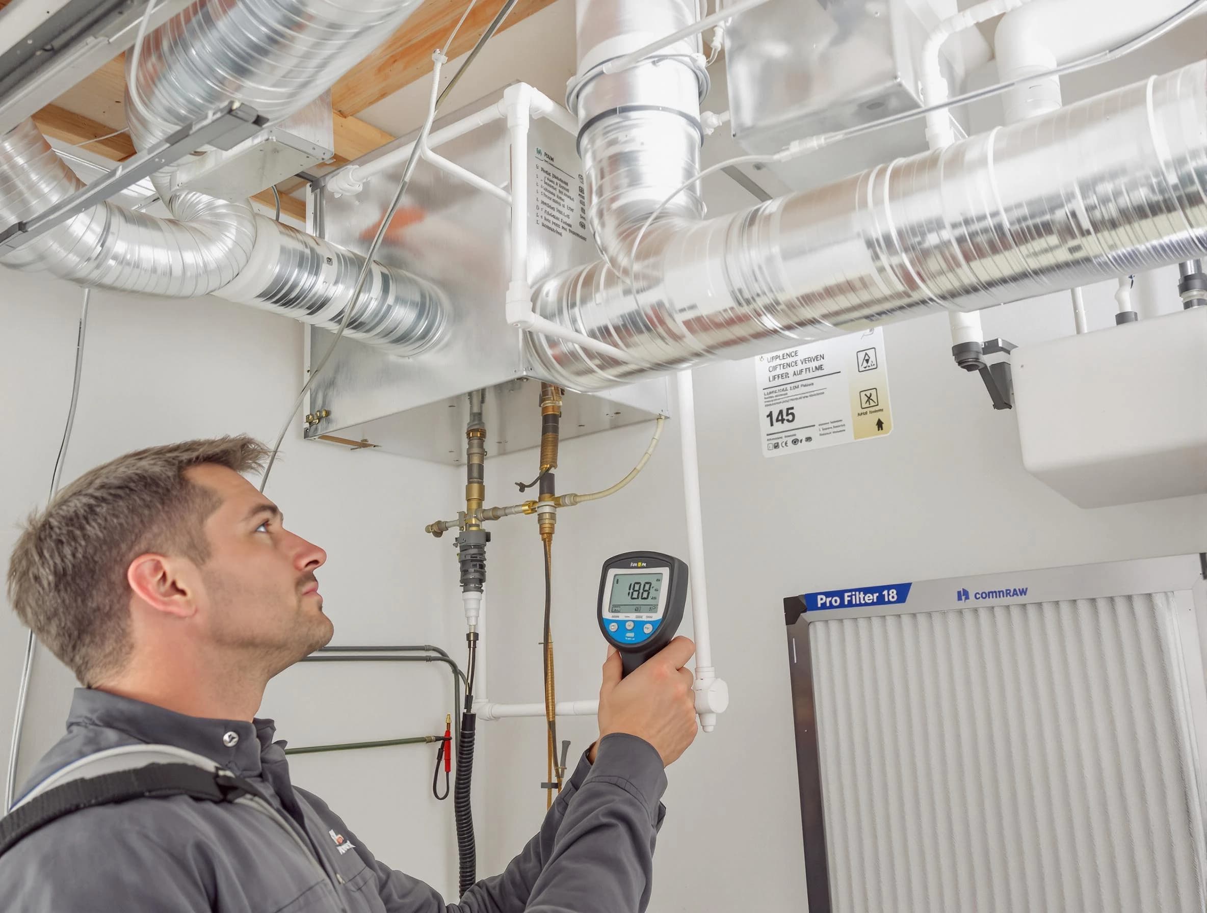 Mount Pleasant Air Duct Cleaning expert conducting detailed filter system inspection using diagnostic tools in Mount Pleasant