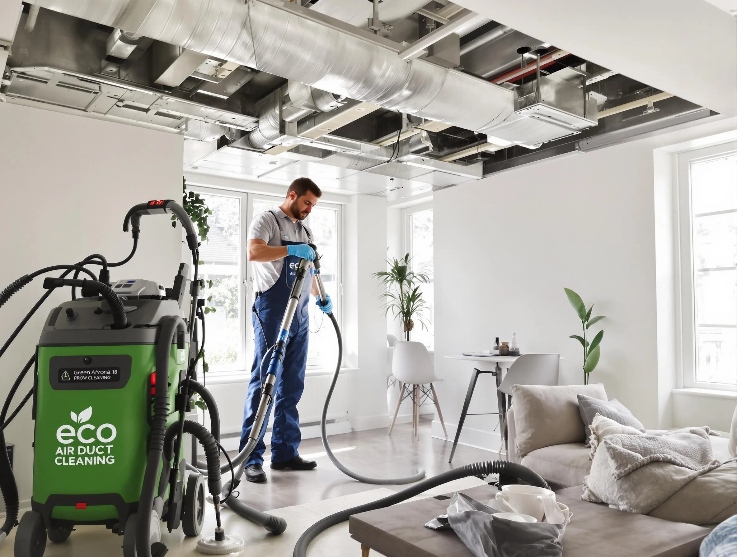 Mount Pleasant Air Duct Cleaning technician performing eco-friendly duct cleaning using sustainable methods in Mount Pleasant
