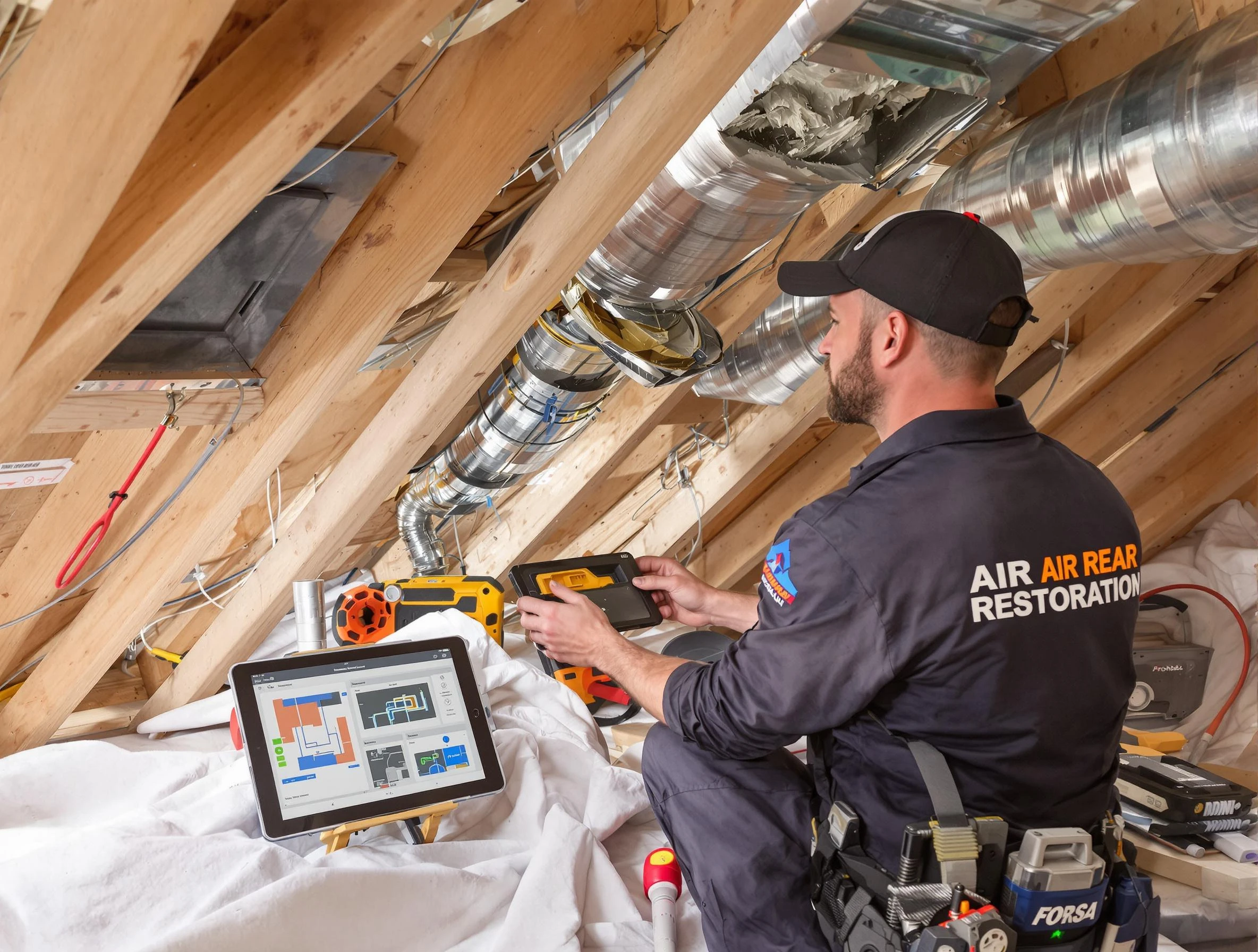 Mount Pleasant Air Duct Cleaning technician performing precise duct repair work in Mount Pleasant