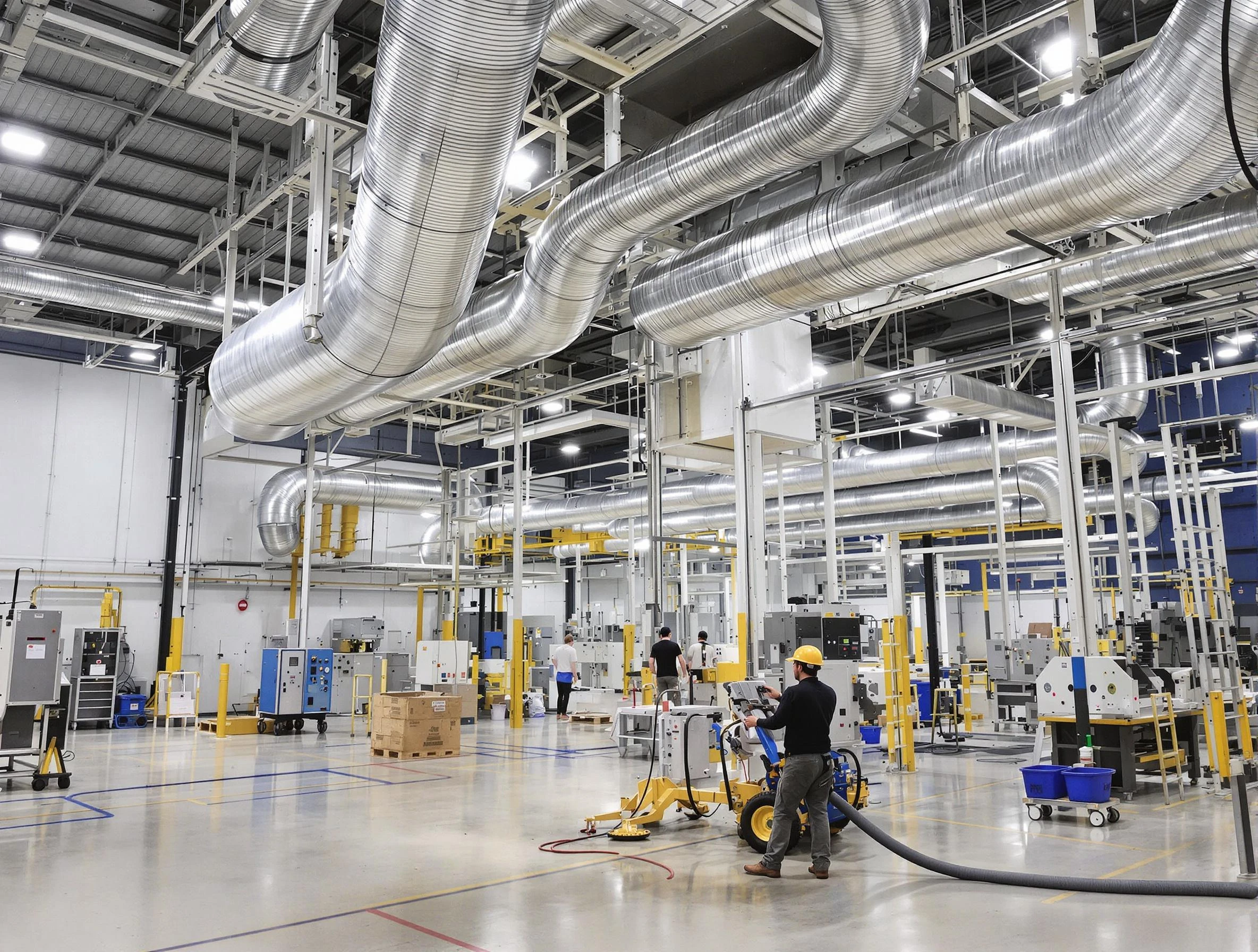 Mount Pleasant Air Duct Cleaning team performing comprehensive industrial duct cleaning at a large facility in Mount Pleasant